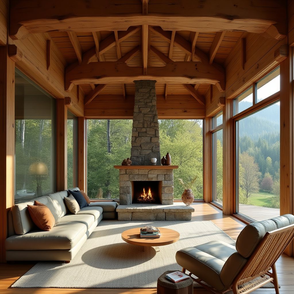 Stylowe wnętrze domu wiejskiego z naturalnymi materiałami