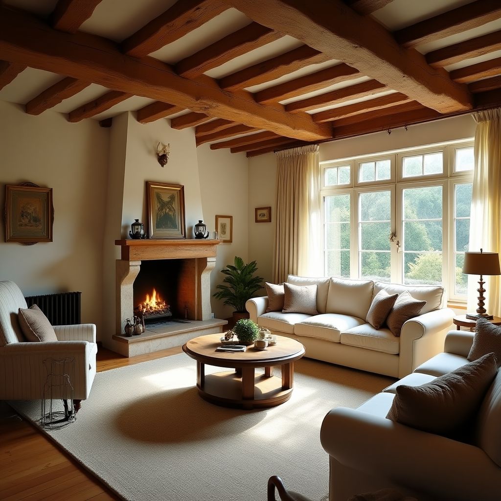 Salon z elementami rustykalnymi