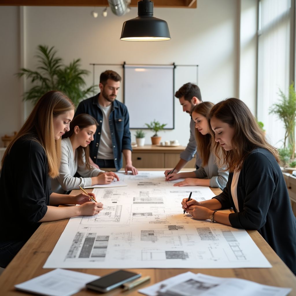Zespół projektantów InterioDom podczas pracy nad projektem
