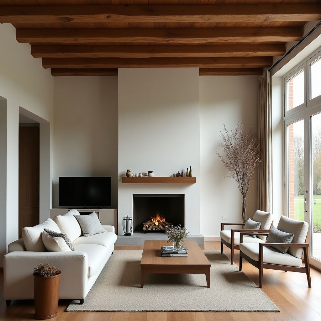 Rustykalny salon z nowoczesnymi elementami